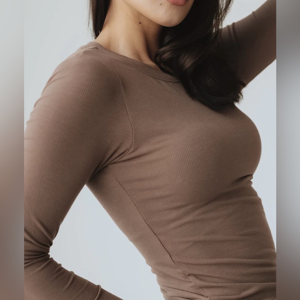 Brown Ribbed Long Sleeve Brami NWT 2XL